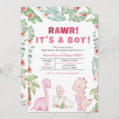 恐竜の女の子の赤ちゃんシャワー 招待状 (正面/裏面)