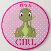 恐竜の女の子の赤ちゃんシャワーTレックス 缶バッジ (正面)