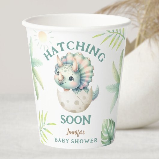 恐竜の女の子の赤ちゃんシャワーTriceratopsウェルカムサイン 紙コップ