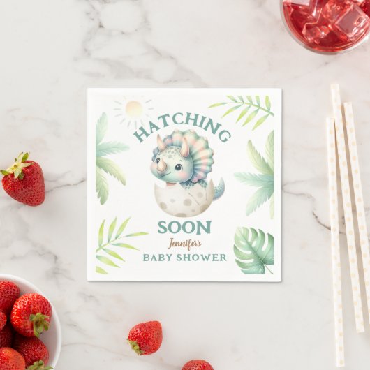 恐竜の女の子の赤ちゃんシャワーTriceratopsピンクDino スタンダードカクテルナプキン (インサイチュ)