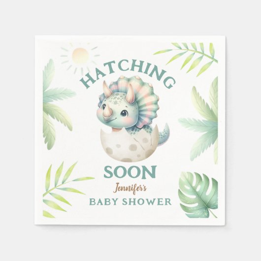 恐竜の女の子の赤ちゃんシャワーTriceratopsピンクDino スタンダードカクテルナプキン (正面)