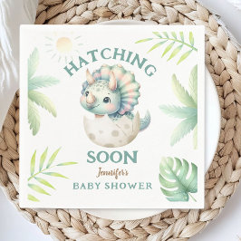 恐竜の女の子の赤ちゃんシャワーTriceratopsピンクDino スタンダードカクテルナプキン