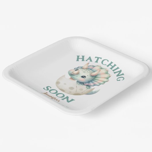 恐竜の女の子の赤ちゃんシャワーTriceratopsピンクDino ペーパープレート (傾斜あり)