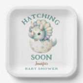 恐竜の女の子の赤ちゃんシャワーTriceratopsピンクDino ペーパープレート (正面)