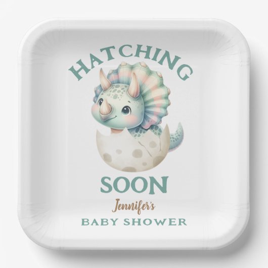 恐竜の女の子の赤ちゃんシャワーTriceratopsピンクDino ペーパープレート (正面)