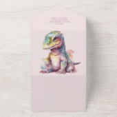 恐竜の女の子の赤ちゃん歓迎会 オールインワン招待状 (外側)