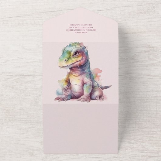 恐竜の女の子の赤ちゃん歓迎会 オールインワン招待状 (外側)