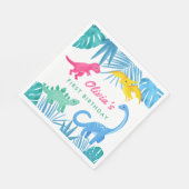 恐竜の女の子1歳の誕生日カラフル スタンダードランチョンナプキン (角)