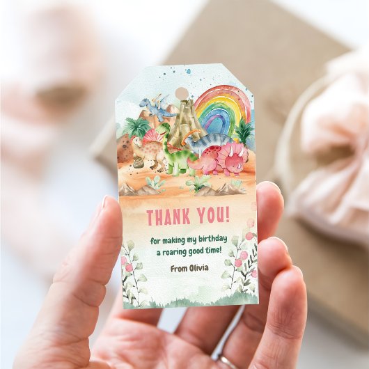 恐竜の女の子1st誕生日パーティー ギフトタグ