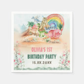 恐竜の女の子1st誕生日パーティー スタンダードカクテルナプキン (正面)