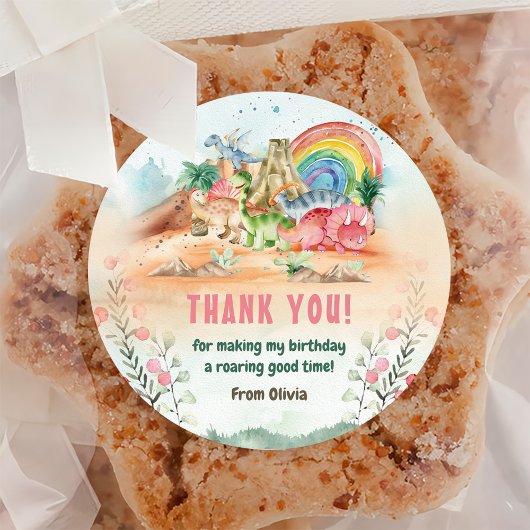 恐竜の女の子1st誕生日パーティー ラウンドシール