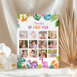 恐竜の女の子1st誕生日フォトマイルストーンチャート ポスター