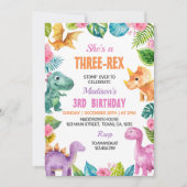 恐竜の女の子3レックス誕生日パーティーの招待 招待状 (正面)