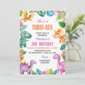 恐竜の女の子3レックス誕生日パーティーの招待 招待状 (スタンド正面)