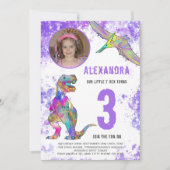 恐竜の女の子3rd誕生日パーティー 招待状 (正面)