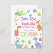 恐竜の女の子TWO-レックス2番目の誕生日の招待。 招待状 (正面/裏面)