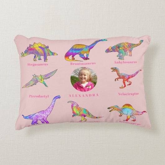 恐竜の女パーソナライズされたの子の名前と写真 アクセントクッション (正面)