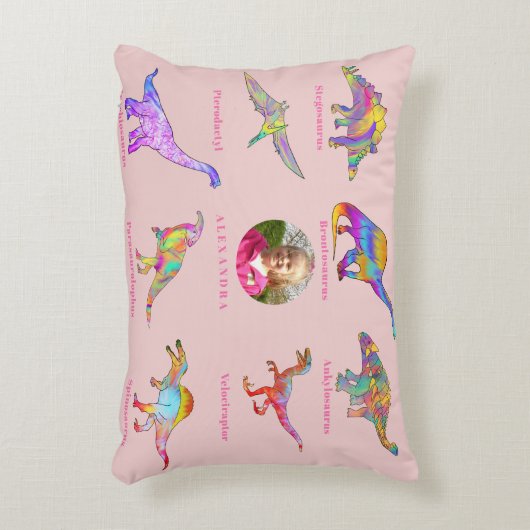 恐竜の女パーソナライズされたの子の名前と写真 アクセントクッション (正面(垂直))