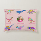 恐竜の女パーソナライズされたの子の名前と写真 アクセントクッション (裏面)