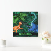 恐竜の子どもたちディノ・ジュラシック・トレックス・ボーイパーソナライズされた|過去記事 スクエア壁時計 (ホーム)