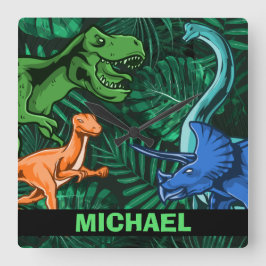 恐竜の子どもたちディノ・ジュラシック・トレックス・ボーイパーソナライズされた|過去記事 スクエア壁時計