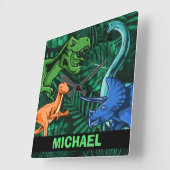 恐竜の子どもたちディノ・ジュラシック・トレックス・ボーイパーソナライズされた|過去記事 スクエア壁時計 (傾斜)