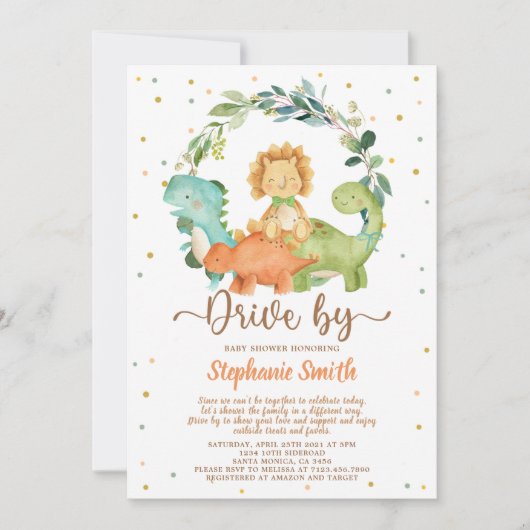 恐竜の子どものベビーシャワーに乗る 招待状 (正面)