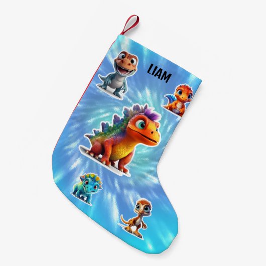 恐竜の子供たちパーソナライズされた スモールクリスマスストッキング (正面 (吊り時))