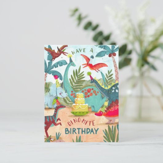 恐竜の子供たち 爆発的な誕生日カード ポストカード (スタンド正面)