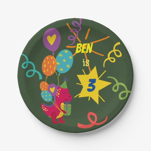 恐竜の子供のパーティー食器 ペーパープレート (正面)