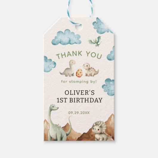 恐竜の子供の誕生日お礼プレゼント ギフトタグ (正面)