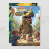 恐竜の子供の誕生日カード 招待状 (正面/裏面)