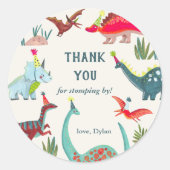 恐竜の子供の誕生日パーティーの招待状 ラウンドシール (正面)