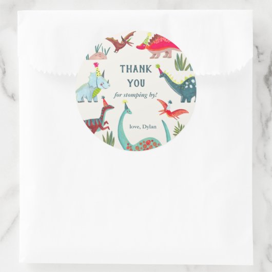 恐竜の子供の誕生日パーティーの招待状 ラウンドシール (バッグ)