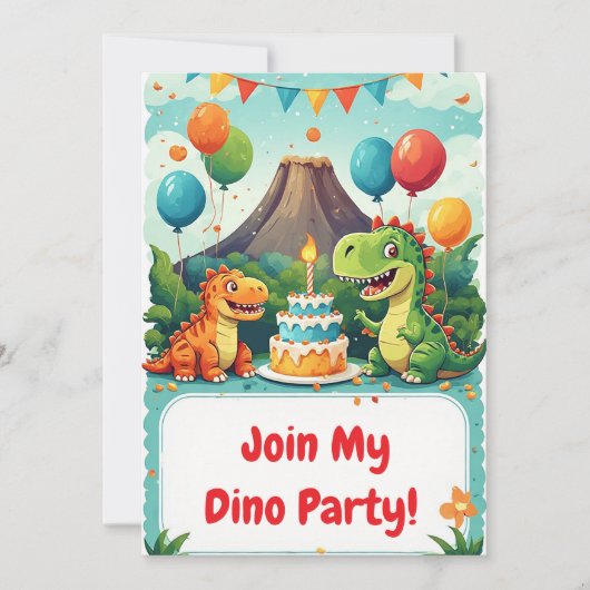🦖 恐竜の子供の誕生日パーティーの招待状 🎂 招待状 (正面)