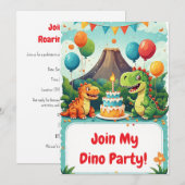 🦖 恐竜の子供の誕生日パーティーの招待状 🎂 招待状 (正面/裏面)