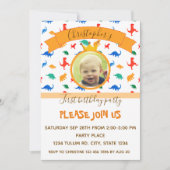 恐竜の子供の誕生日パーティー男の赤ちゃん写真 招待状 (正面)