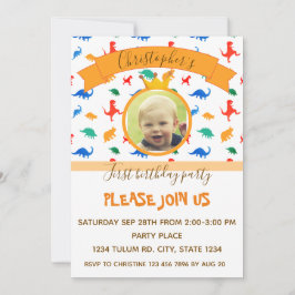 恐竜の子供の誕生日パーティー男の赤ちゃん写真 招待状