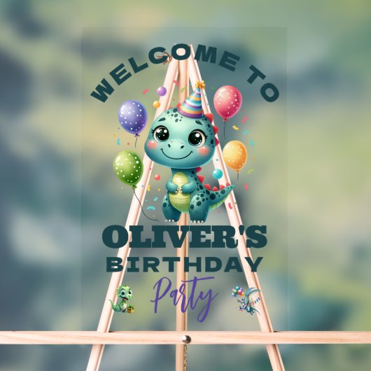 恐竜の子供の誕生日パーティー アクリルサイン (ニュートラル)