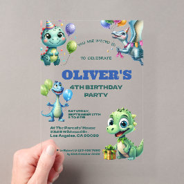 恐竜の子供の誕生日パーティー アクリル招待状