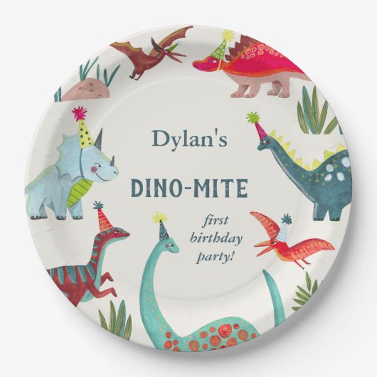 恐竜の子供の誕生日パーティー ペーパープレート (正面)