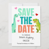 恐竜の子供の誕生日パーティー Save The Date 招待状 (正面)