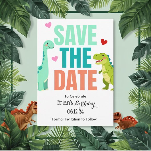 恐竜の子供の誕生日パーティー Save The Date 招待状