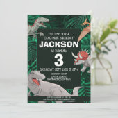 恐竜の子供の誕生日プレゼント　男の子　ティラノサウルス 招待状 (スタンド正面)