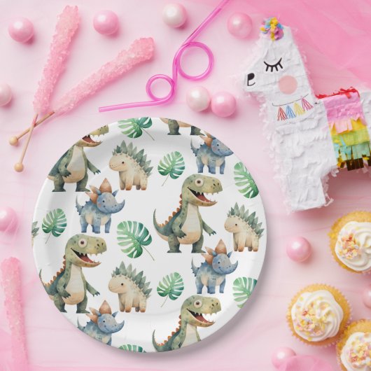 恐竜の子供の誕生日水彩 ペーパープレート (パーティー)