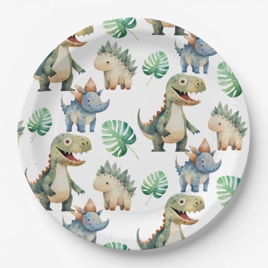 恐竜の子供の誕生日水彩 ペーパープレート (正面)
