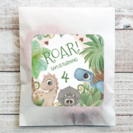 恐竜の子供4歳の誕生日 スクエアシール