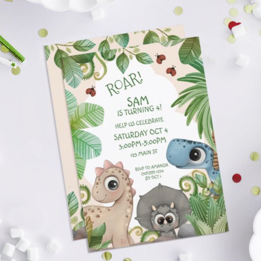 恐竜の子供4歳の誕生日 招待状