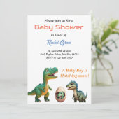 恐竜の孵化した可愛い赤ちゃんシャワー招待状 招待状 (スタンド正面)