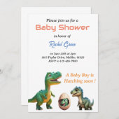 恐竜の孵化した可愛い赤ちゃんシャワー招待状 招待状 (正面/裏面)